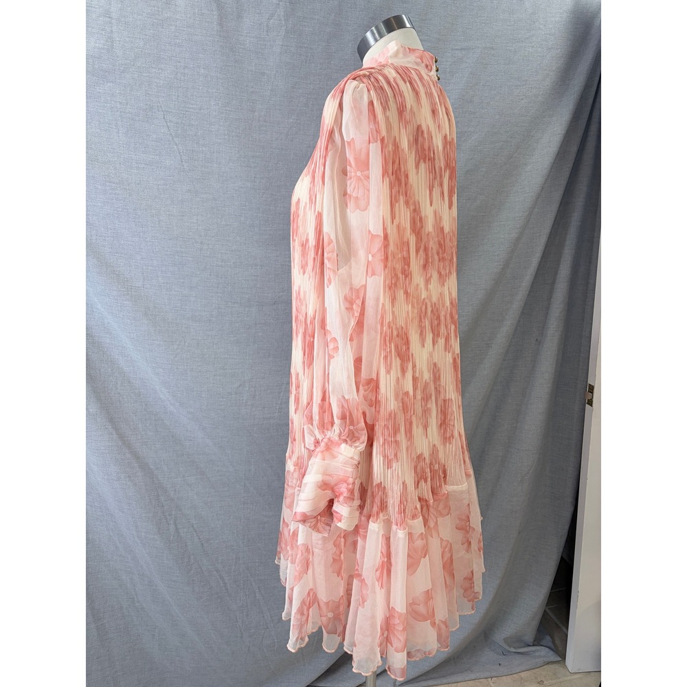 L'Atiste by Amy Pink Floral Pleated Mini Dress Mock Neck Long‎ Sleeve Womens 1X - Picture 7 of 13